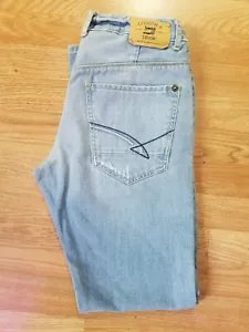 Pantalones de mezclilla azules Division E para hombre colección 2015 Dakota ajustados Stone Distressed 32R nuevos con etiquetas - Imagen 1 de 4