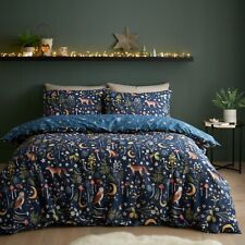 Catherine Lansfield Enchanted Twilight Animals Reverse Duvet Cover Bed Set Navy