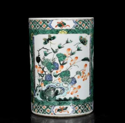 Старый китайский горшок с надписью Kangxi Wucai с птицей N3451 - Изображение 1 из 4