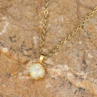 Dazzling Gift Round Shape Yellow Fire Opal Gold Plated Silver Necklace Pendants - Image 1 of 4