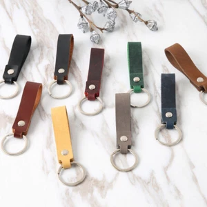 Cow Leather Men Keychain Ring Fashion Classic Vintage Key Fob Car Accessories - Picture 1 of 18