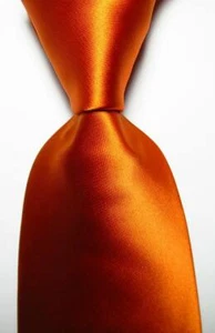 New Classic Solid Orange JACQUARD WOVEN 100% Silk Men's Tie Necktie - Picture 1 of 2