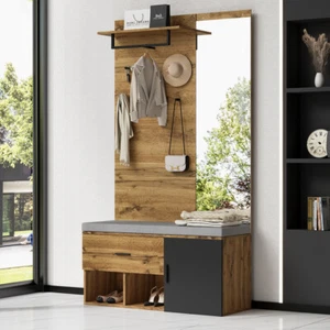 Garderobe-Set Garderobenständer Spiegel Flurgarderobe Schrnk mit Schuhablagen - Bild 1 von 15