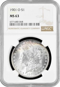 Moneda de plata EE. UU. 1 dólar 1901 O, NGC MS63, "Morgan Dollar" - Imagen 1 de 2