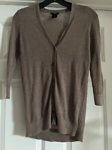 Ann Taylor Classic Cardigan 3/4 Sleeve Brown V Neck Sweater 