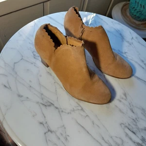 Jack Rogers Women’s Greer Oak Tan Leather Block Heel Western Booties Size 8.5M - Picture 1 of 6
