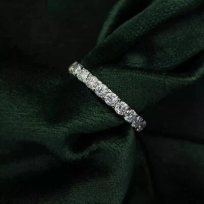 1.50 Carat Round Cut Moissanite Eternity Wedding Band Solid 14K White Gold VVS1 - Image 1 of 4