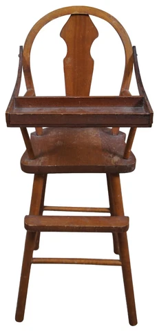 Antique Oak Wood Child Baby Doll Size High Chair w Swing Tray 26" Cover