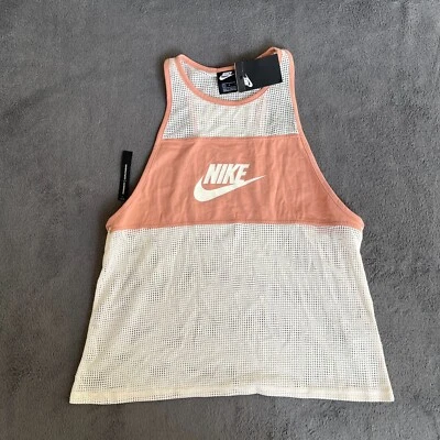 Camiseta sin mangas transpirable de malla melocotón blanco roto Nike gráfica para mujer talla L Foto 1 de 4