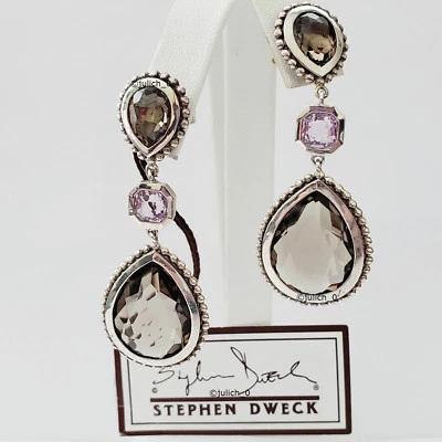 Pendientes colgantes de cuarzo ahumado y amatista de plata de ley STEPHEN DWECK Foto 1 de 4