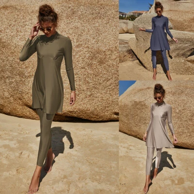 DE Damen Muslim Islamisch Badeanzug Full Cover Set Burkini Bademode Schwimmanzug - Bild 1 von 4