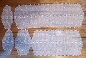 New Vintage 5 pc Dresser Scarf Set White Cream Embroidered Flowers Runners Doily - Picture 1 of 5