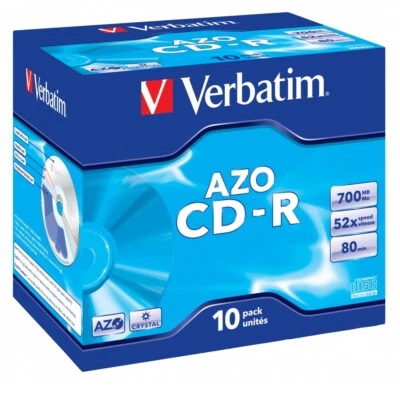 10 CD-R Verbatim AZO Crystal 700MB 52X 10 Pack Jewel Case 43327