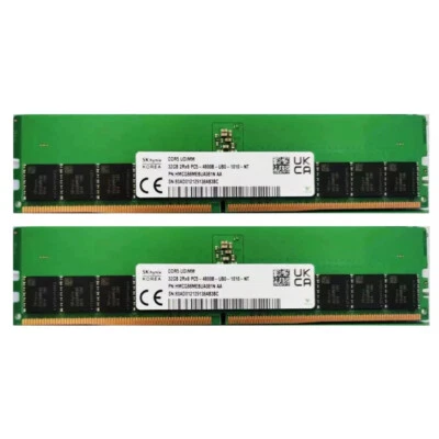 New Hynix 64GB (2X32GB) DDR5 4800MHz PC5-38400 UDIMM Memory Ram HMCG88MEBUA081N - Image 1 of 4