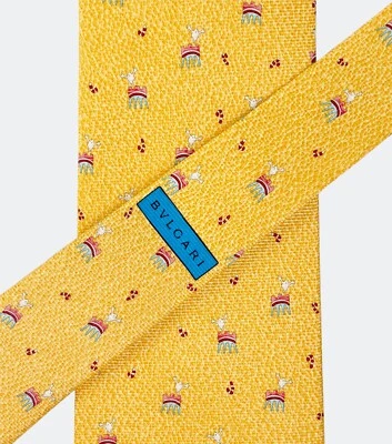 Галстук BVLGARI 7FOLD лодка геометрический принт шелк желтый галстук ширина 3 3/4 дюйма - Изображение 1 из 4