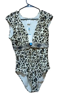 Costume da bagno Bleu/Rod Beattie Leapard marrone stampa animalier pezzo unico taglia 12 $ 119 etichetta - Foto 1 di 11