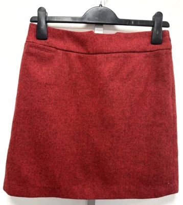 Joules UK8 Eu36 US4 rojo cereza mezcla lana forrada tweed espiga falda corta Foto 1 de 4