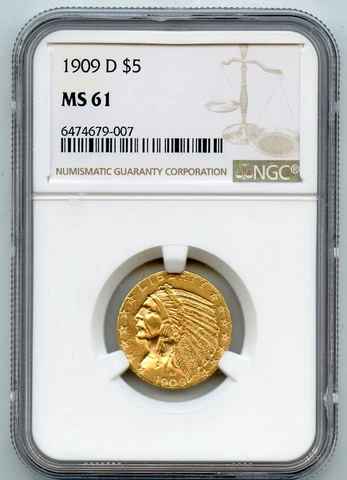 1909-D Five Dollar $5 Indian NGC MS 61 Cover