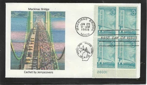 MACKINAC BRIDGE PLATE BLOCK FDC 1958 MACKINAC BRIDGE JERRY'S COVERS ONLY 1 MADE - Picture 1 of 1