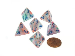 Festive 18mm 4 Sided D4 Chessex Dice, 6 Pieces - Pop Art with Blue Numbers - Picture 1 of 1