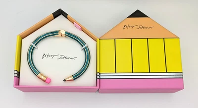 Betsey Johnson Open Hinge Glitter Enamel Pencil Bangle Bracelet in Blue w/GB - Image 1 of 4