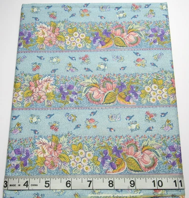 Vintage Striped Pink/Purple Florals 32"x43" Concord Cotton Sew Quilt Fabric - Image 1 of 3