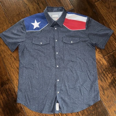 Рубашка RSVLTS Pearl Snap Western XL Texas Flag Kunuflex мужская б/у в отличном состоянии - Изображение 1 из 4