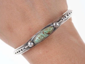 Vintage Native American Turquoise Sterling Old Pawn cuff bracelet - Picture 1 of 7