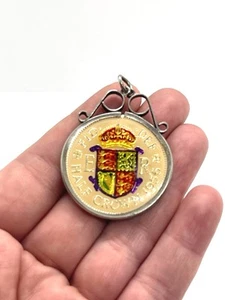 1956 Enameled Half Crown on a Guilted Silver Crown Pendant - Picture 1 of 4