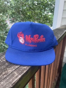 Mr. Rooter Sanitär Strapback Hut rot blau Seil One Size Vintage - Bild 1 von 5