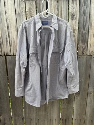 Pendleton Men’s Long Sleeve Button Up Dress Shirt Large Grey White Stripe - Image 1 of 4