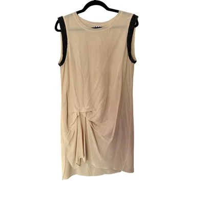 Haute Hippie Size M Beige Silk Sleeveless Draped Front Dress With Black Trim - Image 1 of 4