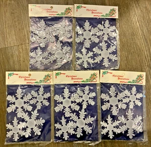 Vintage VERSIEGELT Posten 5 Pkg WEIHNACHTEN Deko SCHNEEFLOCKE Ornamente GEFROSTET weiß - Bild 1 von 3