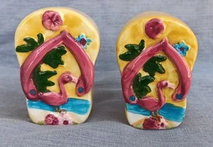 Cute and Kitchy Tropical Beach Flip Flop Flamingo Salt & Pepper shakers - Picture 1 of 4