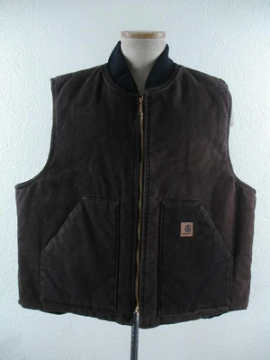 Mens 2XL Carhartt V02 Quilt-Lined Sandstone Duck Arctic Vest Dark Brown USA Made - Image 1 of 4