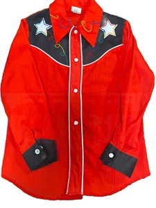Vtg Child’s Red Cowboy Button Up Shirt Size 6X Embroidered Pearl Snap Sears - Picture 1 of 13
