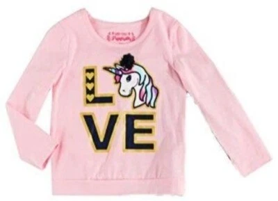 Flapdoodles Kids Girls LOVE And Hearts Unicorn Pink Long Sleeve Shirt Size 4 - Image 1 of 4