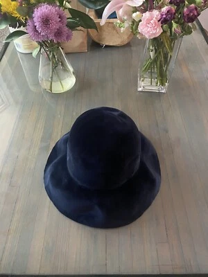 Vtg Italian Borsalino Antica Casa Women’s Navy Blue Velour Floppy Style Hat 7.25 - Image 1 of 4