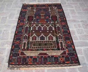 3x5 handgeknüpfter Vintage afghanisch blau Baluchiwolle persischer kleiner Stammesbereich Teppich - Bild 1 von 10