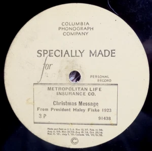 1923 Metroplitan Life Insurance Christmas Message Harry Fiske & Glee Club 78 RPM - Picture 1 of 6