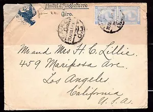 EGYPT 1909 U.S. HOTEL ANGLETERRE COVER WITH PAIR PYRAMID CAIRO TO CALIFORNIA - Picture 1 of 1