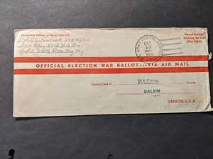 APO 230 SOUMANGES, BELGIUM 1944 Army ELECTION BALLOT Cover 187th FA Bn APO 305 - Picture 1 of 2