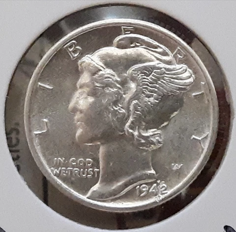 1942- 41- D Mercury Dime Unc Coin 2.5g Multiple Errors: Top of 2 Appear as 5 Cover