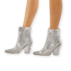 Botín occidental AZALEA WANG Soulard estrás en plata talla 8 NUEVO - Imagen 1 de 5