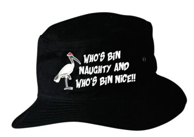AUSSIE FUNNY BIN CHICKEN  CHRISTMAS XMAS BIN NAUGHTY BIN NICE Bucket Hat SM/MED - image 1 of 3