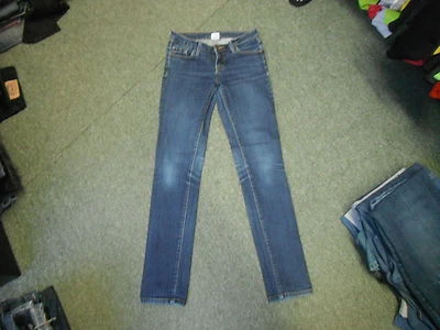 Pantalones de mezclilla ajustados Lux cintura 28"" pierna 30"" azul oscuro descoloridos para dama Foto 1 de 4