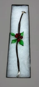 Vintage Red Cherry Fruit Glass Bead & Leaf Bracelet - Picture 1 of 5