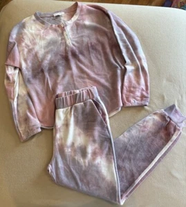 NWOT Socialite Henley Long Sleeve Lounge Set Joggers Small Tie Dye Pink Purple - Picture 1 of 3