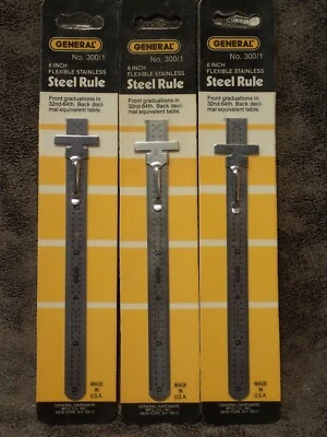 (3-pk) 300/1 General Tool 6" Flexible Stainless Steel Ruler - Carded (G143) - Image 1 of 2