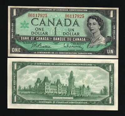 Canada 1 DOLLAR P-84B 1867-1967 Commemorative QUEEN W/Serial # UNC CANADIAN NOTE - Image 1 of 4